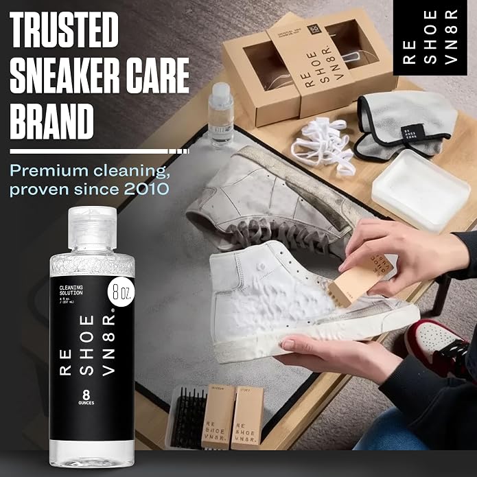 RESHOEVN8R Sneaker Cleaning Solution - Canvas, Leather, Suede, Mesh | Shoe care cleaner for canvas, leather, mesh, suede, white & nubuck shoes and sneakers, all-natural formula
