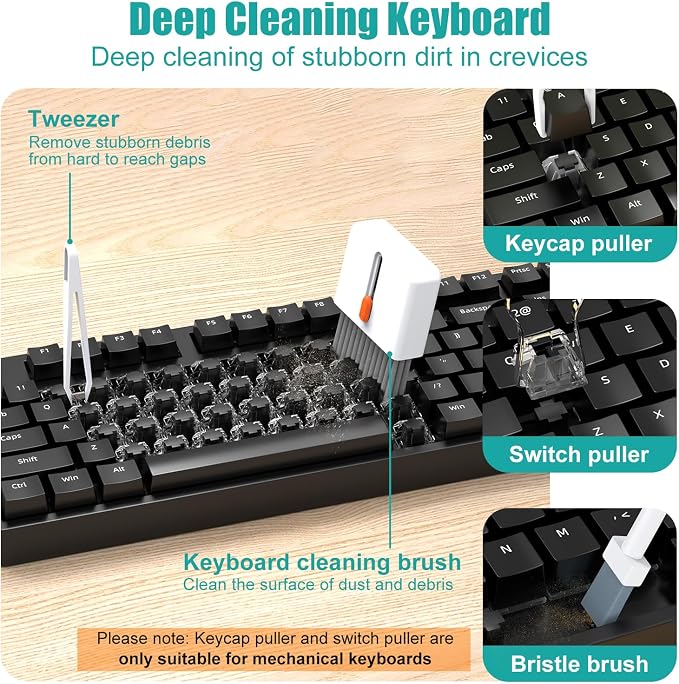 VICHYIE 32 in 1 Multi-Function Cleaning Kit for Electronic Devices (White) | Phone Cleaning Tool, PC Keyboard Cleaner Kit with Brush, Multipurpose Cleaning Set for Earbuds, Cellphone, Computer, Cameras
