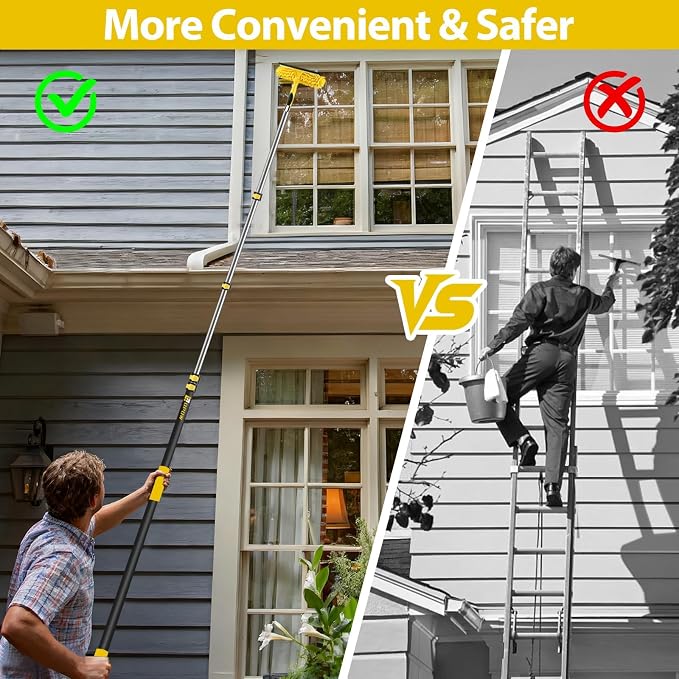 25 Foot High Ceiling Duster Kits with 4.5-18ft Heavy Duty Extension Pole | High Reach Duster for Cleaning, Microfiber Feather Duster, Cobweb Duster, Ceiling Fan Duster, Window Squeegee & Cleaner