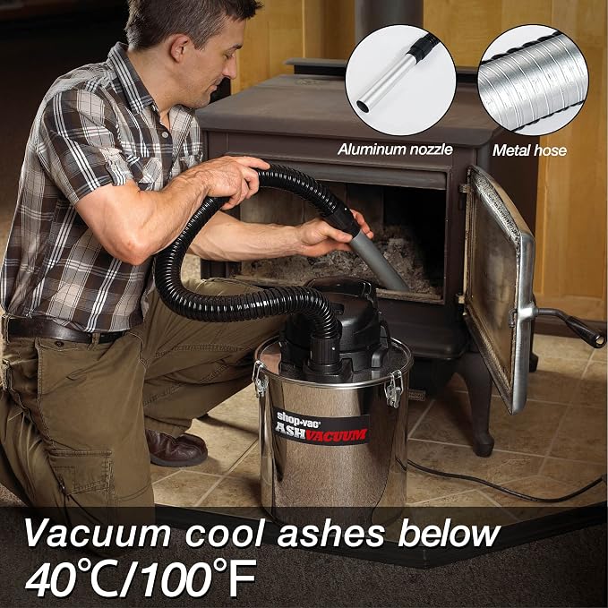 Shop-Vac 4 Gallon 2.0 Peak HP Ash Vacuum,7 Amps with HEPA Filter, 4040988 | Ash Vac Cleaner with HEPA Filter, Hose and Accessories for Fireplaces, Wood Stoves, Pellet Stoves and BBQ Grills