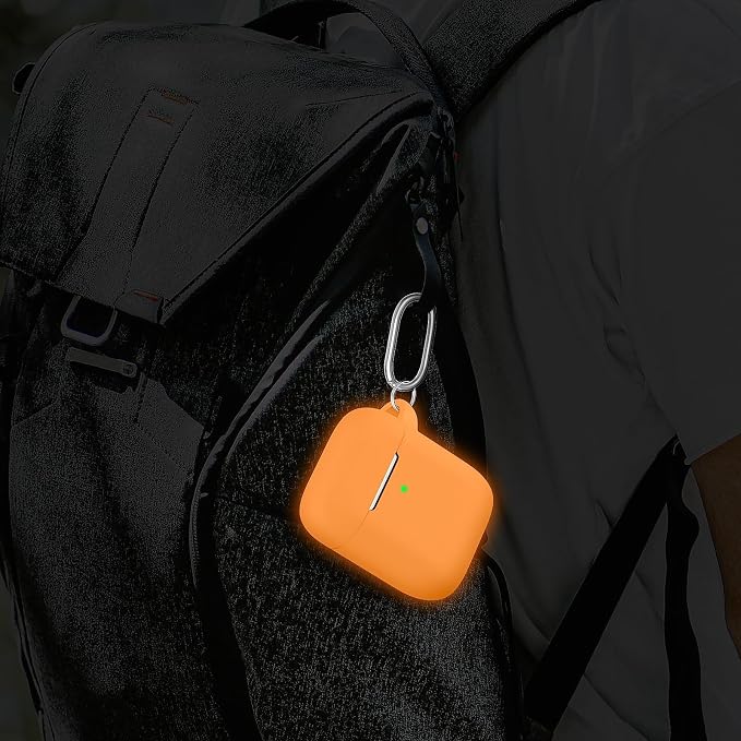for AirPods Case Cover, Come with Cleaner Kit, Soft Silicone Protective Cover with Buckle, Compatible with Apple AirPods 2nd 1st Generation Charging Case, Front LED Visible, Luminous Orange