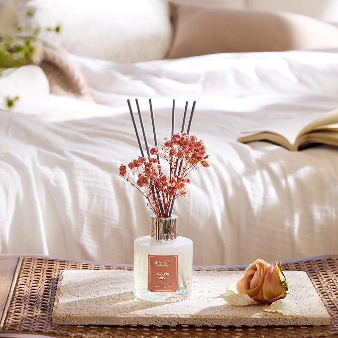 Reed Diffuser Set,3.38 fl oz (100 ml) - English Rose Oil Diffusers with 8 Reed Sticks, Home Fragrance Reed Diffuser for Bathroom Shelf Decor