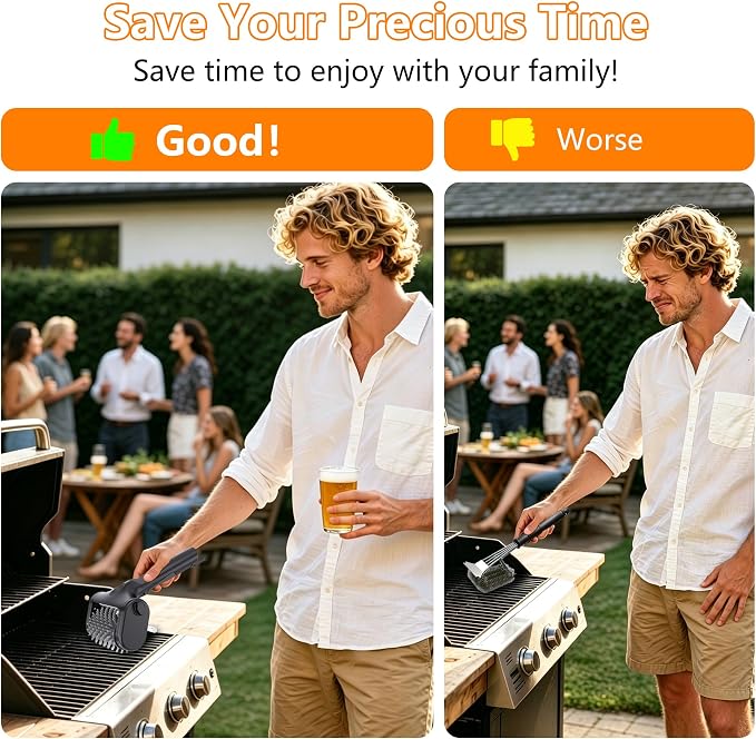 Electric Grill Brush for Outdoor, 2600mAh Upgraded BBQ Grill Cleaner with LED Light, 2-Speed Adjustable Gear, 450RPM Cordless Grill Brush, Grill Cleaning Brush with 150Mins Runtime