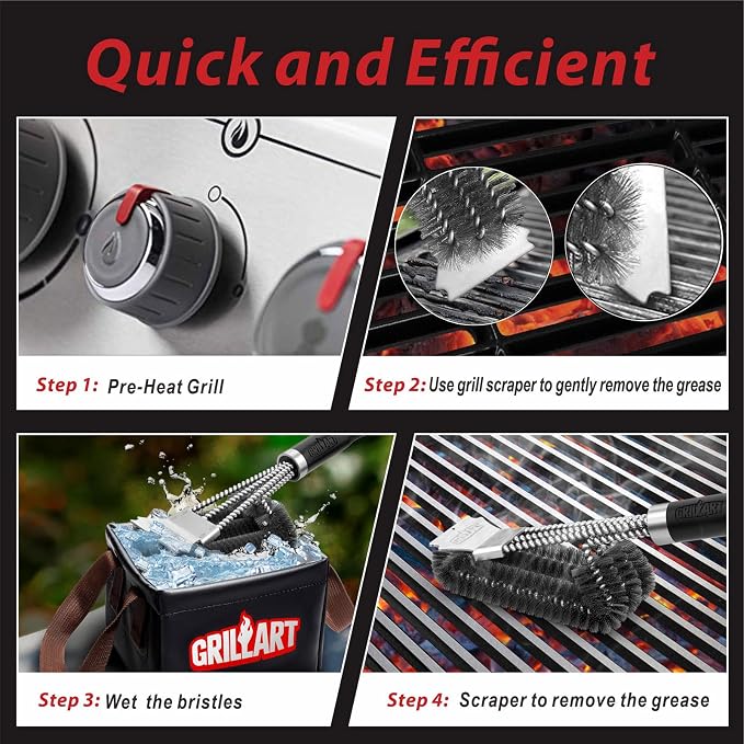 GRILLART Grill Brush and Scraper,18 Inch BBQ Grill Cleaning Brush Kit, Wire Scrubber, Universal Fit BBQ Cleaner Accessories for Grill/Smoker/Gas/Charcoal Grill Cleaning-Grill Gifts for Men/Dad