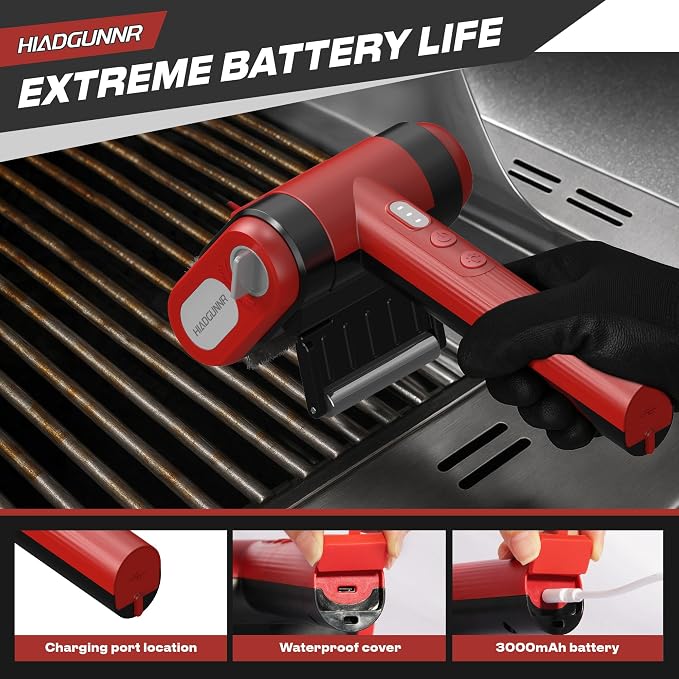 Electric Grill Brush, Grill Cleaner with LED Light, 700–800 RPM Stainless Steel Bristles, 304 Removable Brush Head, Cordless & Type-C Rechargeable Grill Cleaning Tool for Outdoor BBQ