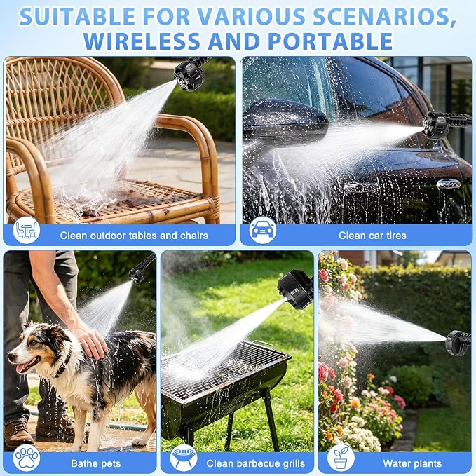 Cordless Portable Washer, Handheld Washer, Battery Operated Washer with 5M Elastic Hose for Car Home with Storage Box 80bar