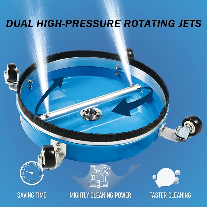 14" Pressure Washer Surface Cleaner with 4 Wheels, Coated Blue Stainless Steel Power Washer Surface Cleaner for Driveway Sidewalk Patio, 1/4" Quick Connector, 2 Extension Wand, 4000 PSI
