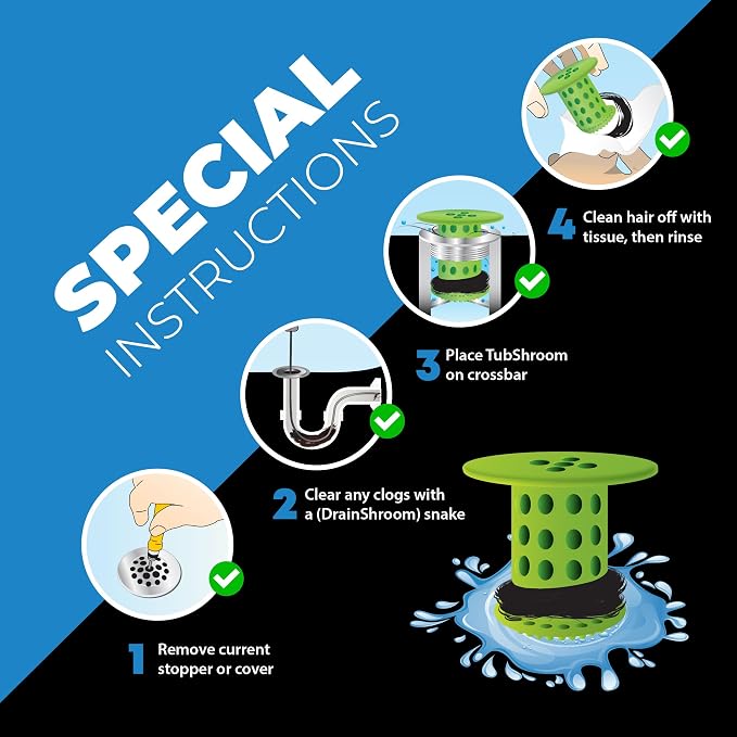TubShroom Bathtub Drain Hair Catcher – In-Drain Tub Strainer & Clog Prevention Protector, Fits Standard 1.4”–1.75” Tub Drains, Easy Clean, Captures Human & Pet Hair out of Sight (Green)