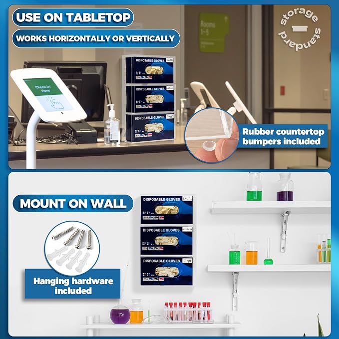 Triple Glove Box Holder Wall Mount Glove Dispenser - Disposable Glove Holder Wall Mount Glove Station for Medical Gloves, Multipurpose Kitchen Gloves Holder - 16.5 x 10 x 3.5 Inches