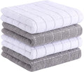 Homaxy 100% Cotton Terry Kitchen Towels(Mixed Color, 13 x 28 Inches), Checkered Designed, Soft and Super Absorbent Dish Towels, 4 Pack