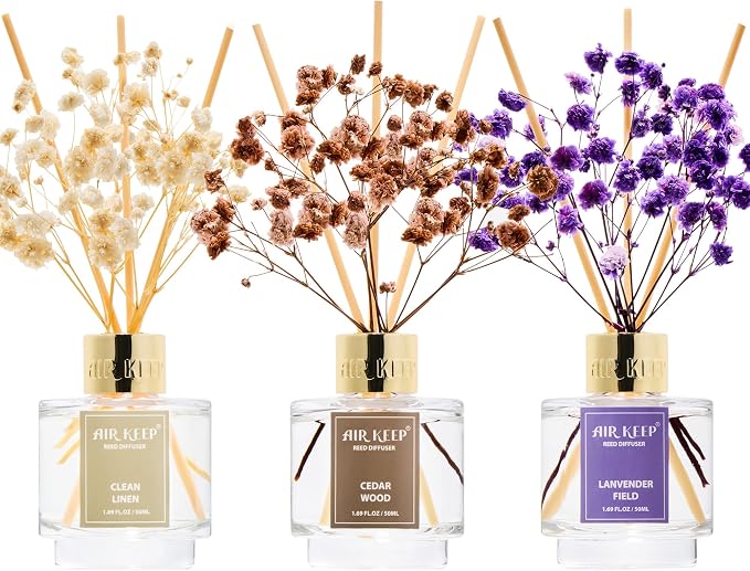 Reed Diffuser Set of 3,Clean Linen Lavender Field Cedar Wood Oil Reed Diffusers for Bedroom Living Room Office Aromatherapy Oil Reed Diffuser for Gift 50ml x 3