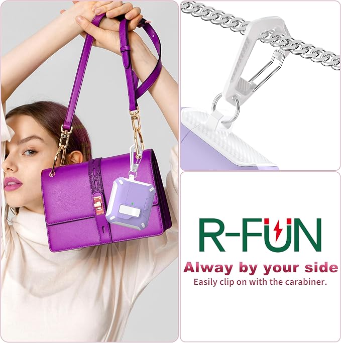 R-FUN for AirPods 3 Case with Lock Phone Stand Magnetic Lid, White+Pur | Compatible with Apple AirPods 3rd Generation (2019) Case with Cleaner Kit & Carabiner, Powerful Drop Protection