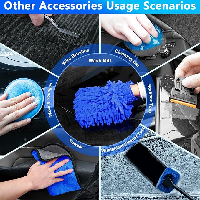 THINKWORK Car Wash Kit with Foam Gun, Complete Car Detailing Kit 40 PCS | Deep Efficient Interior & Exterior Cleaning, Extendable Mop & Bucket, Soft Microfiber Brushes Set, Tire & Wheel Brush, Gift