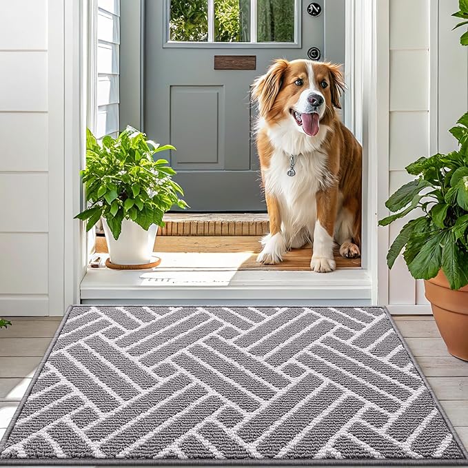 OLANLY Indoor Door Mat, 40x32 Inch, Dirt Resistant and Absorbent, Non-Slip Rubber Backing Floor Mats, Easy Clean Low-Profile Doormat for Entryway, Front Door, and Inside Entrance, Grey