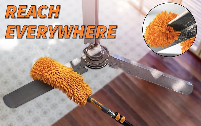 36 Foot High Reach Duster Kit with 5-30 ft Telescopic Extension Pole | High Ceiling Duster Cleaning Kit with Telescoping Pole, Cobweb Duster, Feather Duster and Ceiling Fan Duster