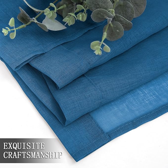 Tollpiz Sheer Curtains Bedroom Linen Textured Curtain Sheers Light Filtering Voile Rod Pocket Curtains for Living Room, 38 x 84 inches Long, Classic Blue, Set of 2 Panels