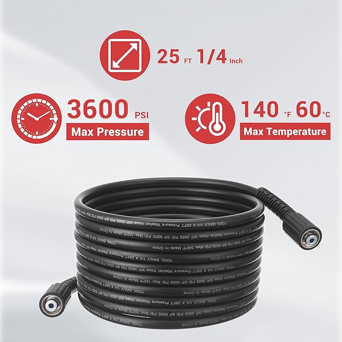 Tool Daily Pressure Washer Gun and Hose Kit, 25 FT Power Washer Hose | M22-14 Fitting, Replacement Wand Extension, 5 Spray Nozzle Tips with Holder, 3600 PSI