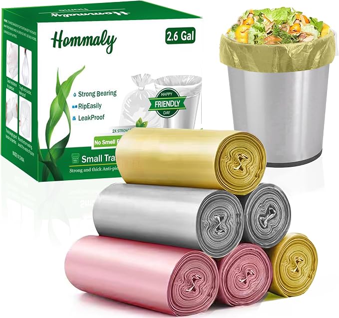 Hommaly 2.6 Gallon 240 pcs Small Multi Trash Bags Strong Pink Gray Gold Garbage Bags, Bathroom Trash Can Bin Liners Unscented, Mini Plastic Bag for Office, Waste Basket Liner Fit 10 Liter, 2-2.6 Gal