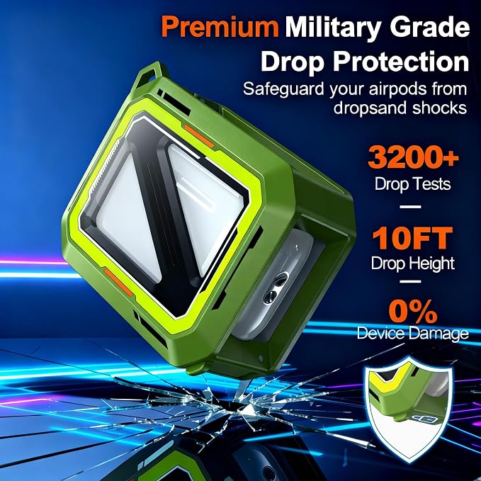 for AirPods Pro 3 Protective Case Cyberpunk Glow in Dark, Green | Compatible with Apple AirPods Pro 3rd Generation Protective Cover with Carabiner Shockproof Dustproof
