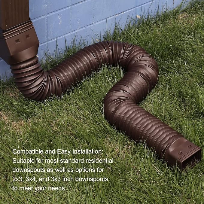 plusgutter 16.5ft Long Gutter Downspout Extensions Flexible, 4" Diameter Drain Downspout Extender, Down Spout Drain Extender for Rainwater Drainage, Extendable from 3.4ft to 16.5ft(1Pack Brown)