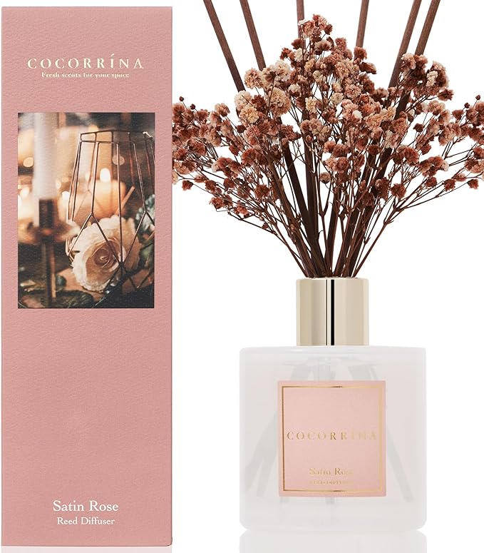 Reed Diffuser Sets- Satin Rose Scented Diffuser with Sticks Home Fragrance Reed Diffuser for Bathroom Shelf Decor