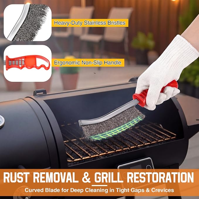 4 Piece Pellet Grill Ash Cleaning Kit, Easy to Remove Ash & Grime | Includes Large Dust Pan, Soft Bristle Brush & Metal Scraper, Compact & Portable, BBQ Grill Cleaning Essential