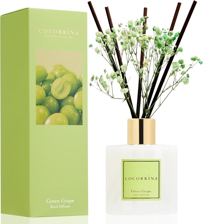 Reed Diffuser - Green Grape 6.7 fl oz Reed Diffuser with Sticks, Home Bedrrom Bathroom Shelf Decor