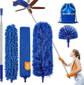 6-in-1 Duster with Extension Pole, 100" Long Reach Cleaning Kit for Home | Cobweb Duster and Microfiber Feather Gap Cleaner, Ideal for High Ceiling Fans, Blinds, Cars, Furniture and High Reach Set