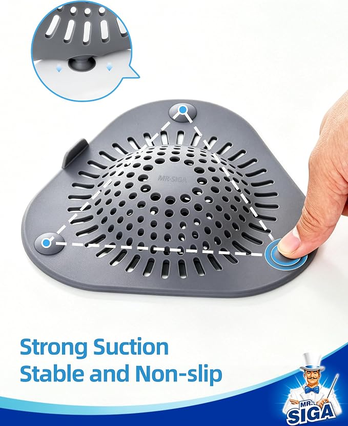 MR.SIGA Shower Drain Hair Catcher, Bathroom Sink Drain Strainer, Hair Stopper with Pull-tab, 3 Pack, Gray