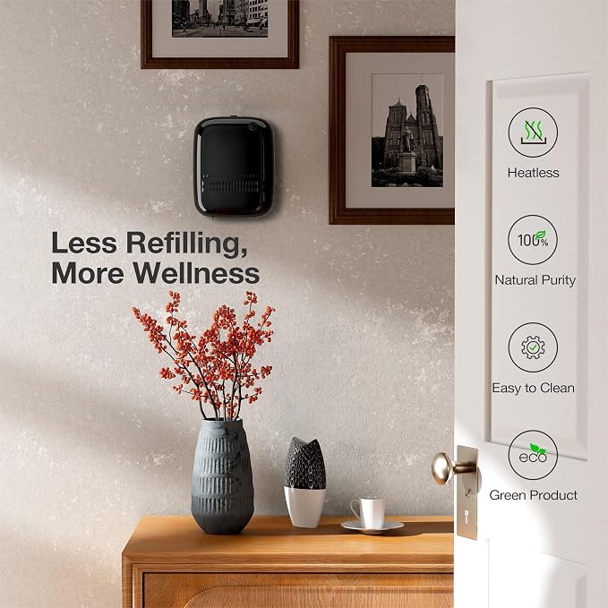 Airversa ANW Smart Waterless Essential Oil Diffuser for Large Room, Black | Up to 2000 sq ft, App Control, Cold Air, 400mL, DC-12V/1A Plug in Wall, Smart Scent Air Machine, for Home & Commercial Spaces