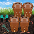 Inground Worm Composter, Mini Underground Worm Farm for Garden Beds, Outdoor Worm Compost Bin for Food Waste, Vermicomposting Bin for Beginners, Elderly, Children (7x7x7.4Inch), Tan, 4-Pack
