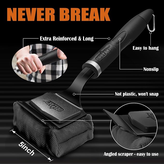GRILLART SteamWizards Grill Brush Bristle Free Outdoor 17” No-Wire Cleaning | Safe Reinforced Long Handle, Angled Scraper Reach Corners, Steam Replaceable Pad for Porcelain & All Grate, Gifts for Men/Dad