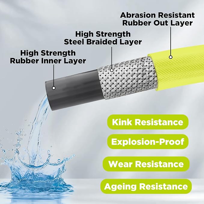 M MINGLE Pressure Washer Hose 25 FT x 3/8" - Replacement Power Wash Hose for Hot and Cold Water - High Pressure Hose with M22 14mm to 3/8 Inch Quick Connect Fittings - 4000PSI