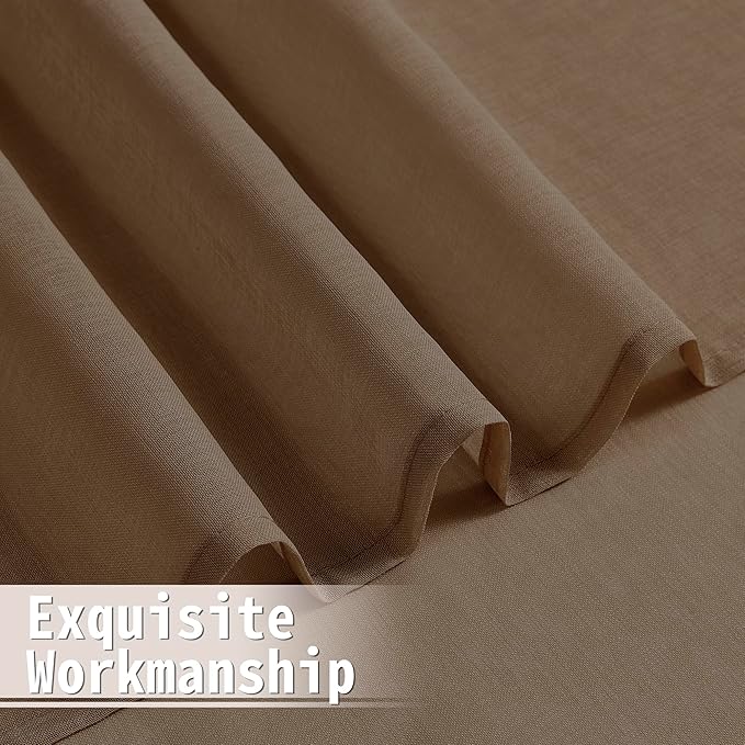Tollpiz Short Sheer Door Curtain Closet Linen Textured Curtain Sheers Doorway Light Filtering Voile Patio Glass Door Rod Pocket Curtains French Door, 54 x 54 inches Long, Brown, Set of 1 Panel
