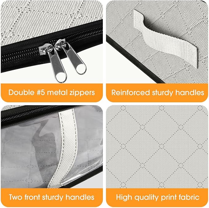 StorageRight Under Bed Storage Bins, 10-Pack 40L Foldable Fabric Storage Bags with Transparent Window, Breathable Organizer for Clothes/Blanket/Comforter/Quilt, White