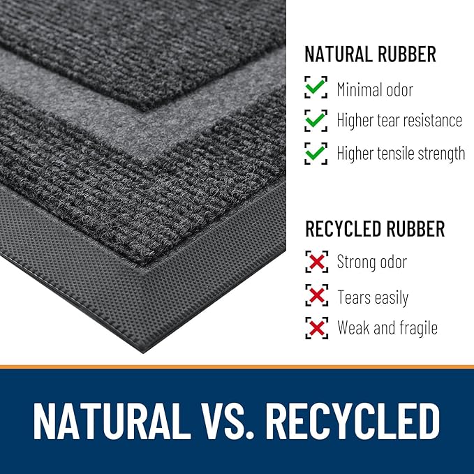OLANLY Front Door Mat Indoor Outdoor Entrance, Waterproof All-Season, All-Weather Doormat, Sturdy Natural Rubber, Fade Resistant, Low Profile, Easy Clean Patio Porch Entryway Mat, 47x24, Grey