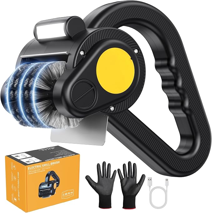 Electric Grill Brush, BBQ Grill Brush for Outdoor Use with LED Light, 300 RPM Powerful Cleaning, 4400mAh Battery, Splash Guard, Reinforced Steel Bristles for Cast Iron & Stainless Steel Grills