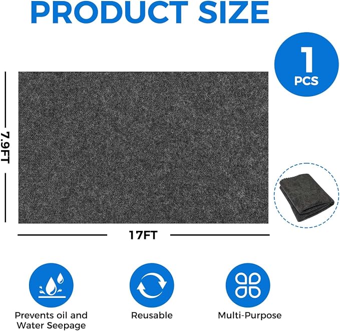 17'x7.45" Heavy Duty Garage Floor Mat with Adhesive Backing - Garage Floor mats for Under car， Garage Rugs and mats，Oil & Waterproof Non-Slip Protective Flooring for Under Cars