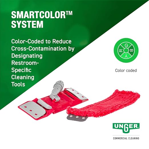 Unger Restroom Complete Mop Pack, Microfiber Pad & EZ Holder | SMCMR SmartColor system; microfiber flat pad for hygienic restroom cleaning; EZ holder included