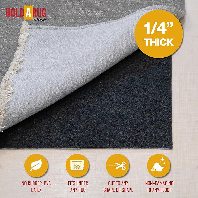 Hold-a-Rug Plush 7' Round Nonskid, Nonslip Rug Pad, Reversible Gripper, ¼ Thick, Safe for All Floors and Carpet, Keep Area Rugs Secure