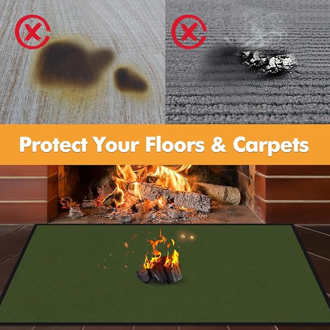 Hearth Rugs for Fireplaces Fire Resistant, 3'6'' x 2' x 0.04'', Green | 1800°F fireplace rugs fireproof, fiberglass fireplace mats fireproof protect floors carpets from sparks embers, easy to clean