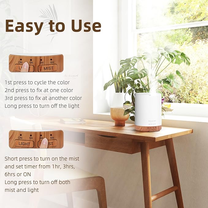 ASAKUKI Essential Oil Diffuser for Home with 6 Essential Oil Sets | 300ml Quiet Diffuser with Automatic Shut-Off, 7 LED Lights for Living Room, Kitchen, Bedroom, Hotel