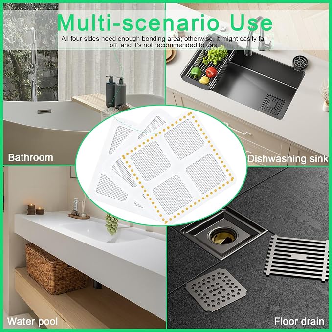 WMHXYY 60 Pack Disposable Shower Drain Hair Catcher Mesh Stickers, Square 3.93 Inches, Suitable for Drain Strainers in Bathrooms, Bathtubs, Kitchen Sinks, Washbasins.