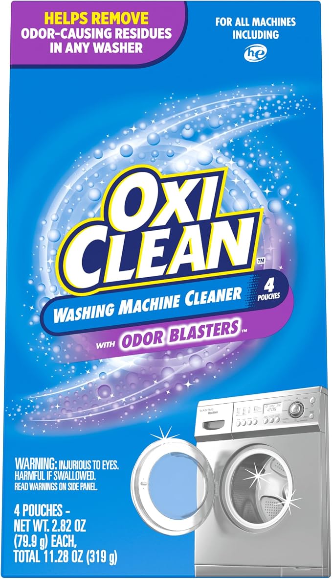 OxiClean Washing Machine Cleaner with Odor Blasters, 4 Count | Washing Machine Odor Eliminator, Removes Odor-Causing Residue, HE & Standard Washer Safe, Septic Safe