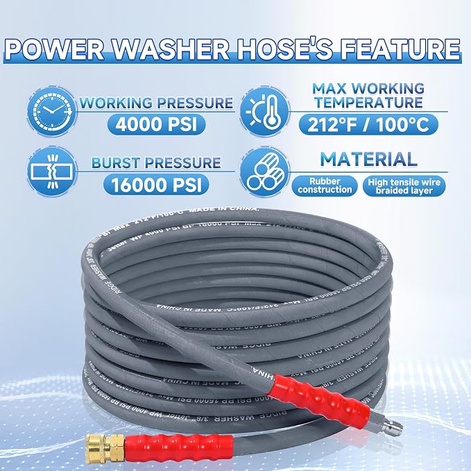 RIDGE WASHER Pressure Washer Hose 25 Ft, 4000 PSI, M22 14 mm Fitting | Power Washer Hose with 3/8 Inch Quick Connect for Hot and Cold Water, Gray Non Marking Hoses