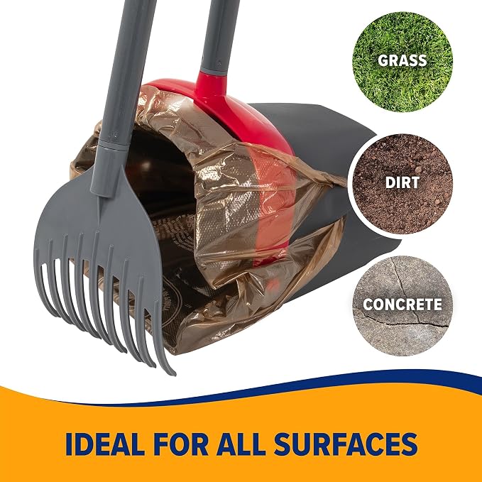 Arm & Hammer Pooper Scooper for Extra Large Dogs Heavy Duty, Outside Yard Dog Poop Scoop Pet Waste Clean Up with Bag Attachment - 2 Waste Bags Included | Includes 2 waste bags plus an attachment to hold them, keeps hands clean while picking up after pe...