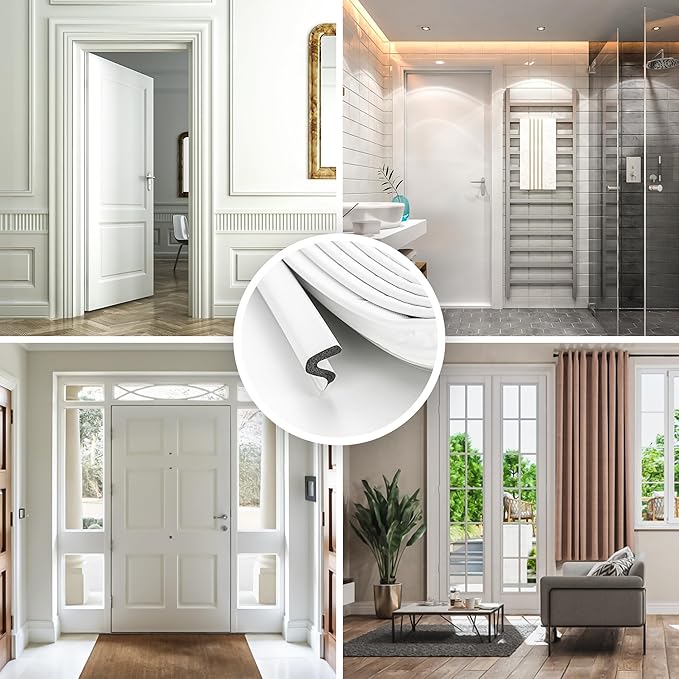 Weather Stripping Door Seal Strip - Soundproof Q-Shaped Foam for Exterior Door Frame, Large Gap Seal, Noise Cancelling, Easy to Install (White, 19.8FT)