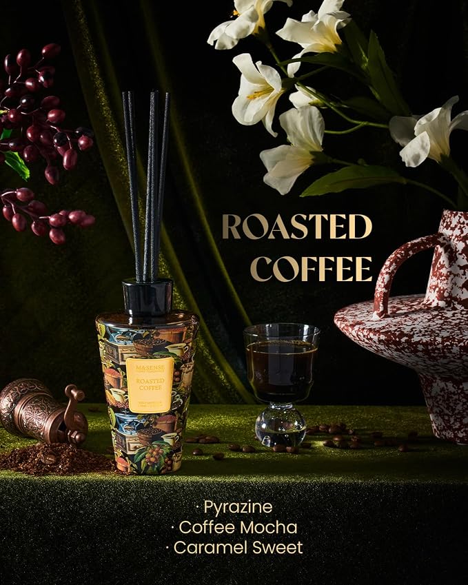 M&SENSE Reed Diffuser Set, Roasted Coffee, 8.79 oz Natural Essential Oil | Non-Toxic Organic, Long-Lasting Fragrance, Ideal for Living Room, Study, Gifts for Women