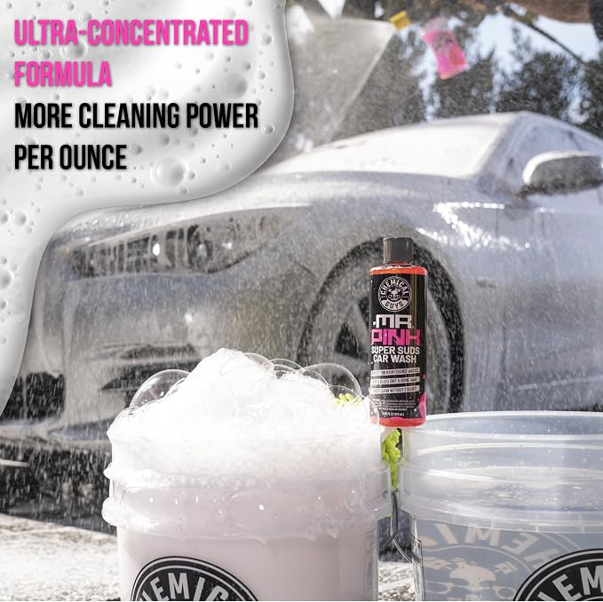 Chemical Guys, Mr. Pink Car Wash Soap 64 oz with Wash Mitt | High-foaming Mr. Pink car wash soap with a chenille microfiber wash mitt; slick, scratch-free washing for cars and trucks.