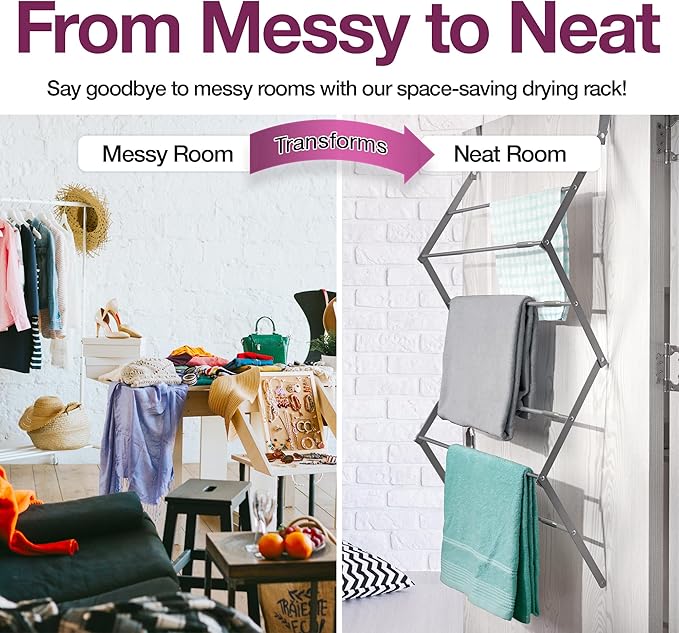 BLACK+DECKER Over The Door Expandable Telescopic Drying Rack, Clothes Organizer, Towel Hanger, Laundry, Collapsible, Gray